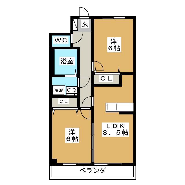 栗林第3ビル(2LDK/2階)の間取り写真