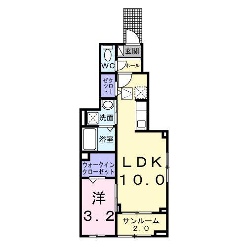 ヴィラージュ狭山祇園A(1LDK/1階)の間取り写真