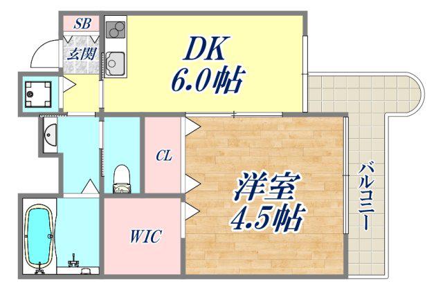 チェリービュウ芦屋川(1DK/3階)の間取り写真