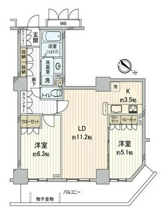 ライブタワー武蔵浦和 34階階 間取り