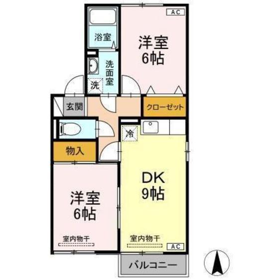 セジュール荒谷川II(2DK/2階)の間取り写真