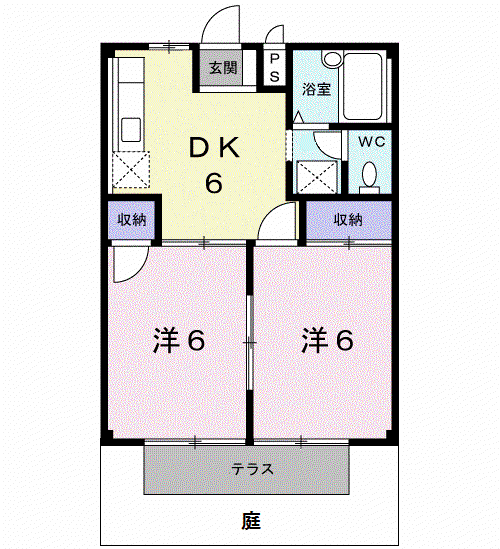 リバティ東川(2DK/1階)の間取り写真