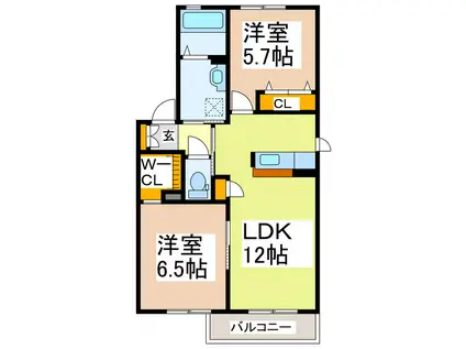 グランドパルク  A棟(2LDK/1階)の間取り写真