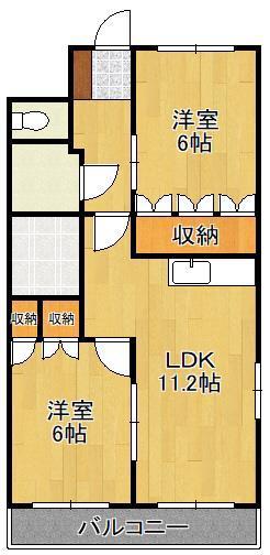 アンジュ・フォンティーヌ(2LDK/1階)の間取り写真