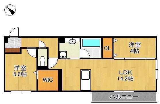 D-ROOM浅生(2LDK/2階)の間取り写真