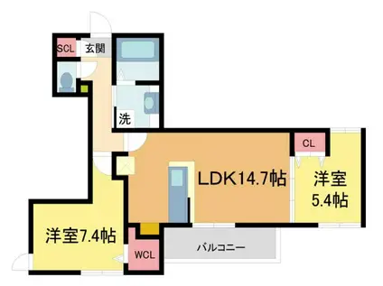 アンバーキューブC(2LDK/2階)の間取り写真