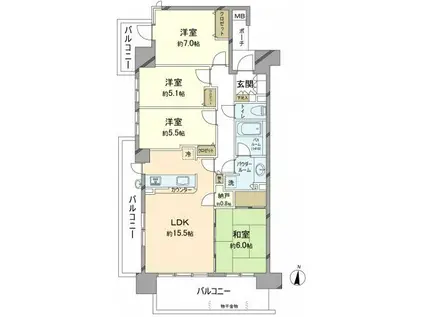 シティハウス海老園マリーナコート(4LDK/2階)の間取り写真