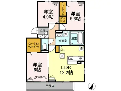 フルール・デ・シャン F(3LDK/1階)の間取り写真