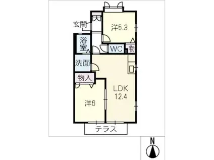グリーンステージ白山D(2LDK/1階)の間取り写真