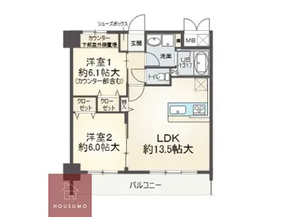 エルシェ柳本(2LDK/3階)の間取り写真