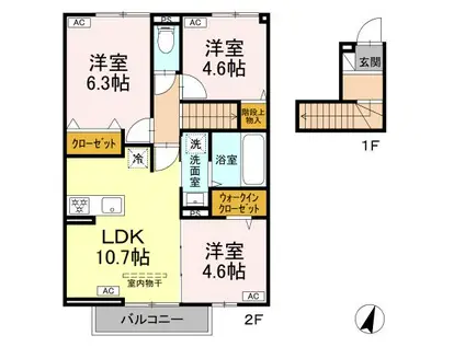 ボナール(3LDK/2階)の間取り写真