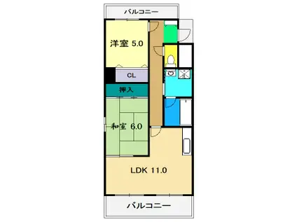 グランドール桜井(2LDK/6階)の間取り写真