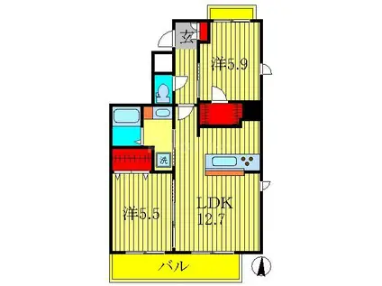 ボルン柏(2LDK/2階)の間取り写真