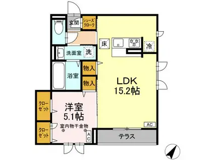 CLASSEUM連坊I(1LDK/1階)の間取り写真