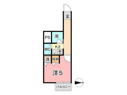 KM大元駅前(1DK/5階)の間取り写真