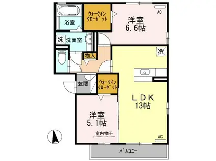 セジュール三ツ池 A棟(2LDK/2階)の間取り写真