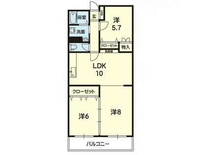 スカイハイツ楠(3LDK/2階)の間取り写真