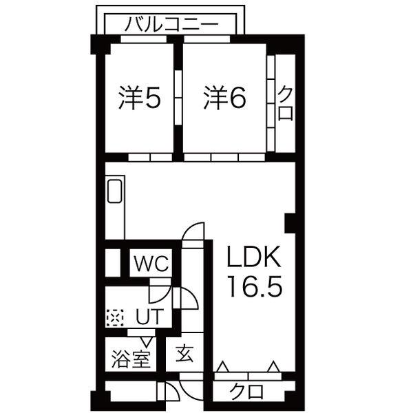 アクロシャトー俊徳道(2LDK/7階)の間取り写真
