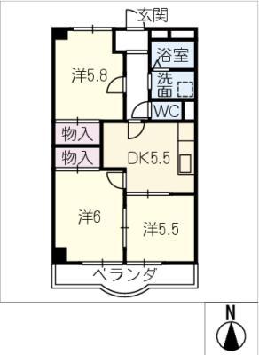 OASIS MAKINO(3DK/2階)の間取り写真