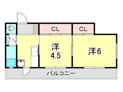 マンション冨士(2K/4階)の間取り写真
