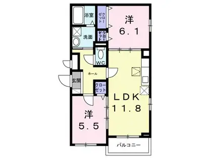 ウエストレイク(2LDK/1階)の間取り写真