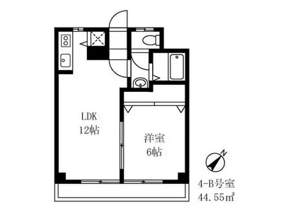 晴美ビル(1LDK/4階)の間取り写真