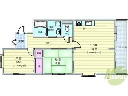 パルフェ上野西(2LDK/1階)の間取り写真