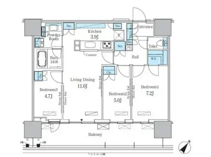 HARUMI FLAG PORT VILLAGE A棟(3LDK/14階)の間取り写真