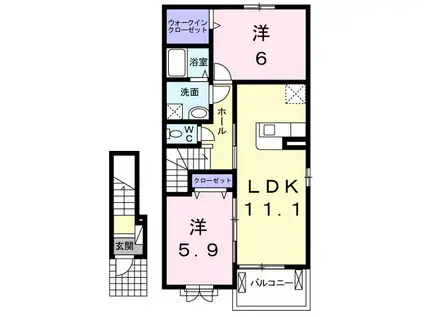 コンフォート(2LDK/2階)の間取り写真