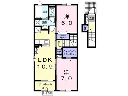 ヴィラファミリアK.B(2LDK/2階)の間取り写真