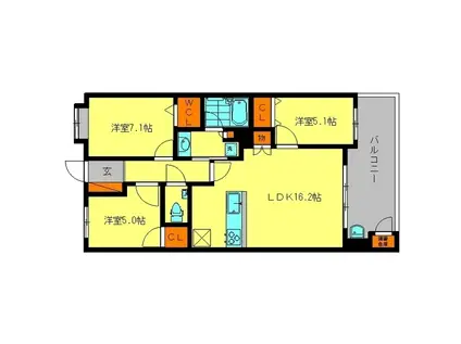 サンリヤン春日原ヴェール311(3LDK/3階)の間取り写真