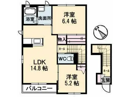 ラ・エスペランサ(2LDK/2階)の間取り写真