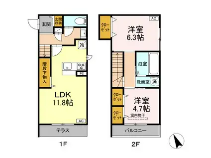 D-ROOM保土ケ谷区上星川(2LDK/1階)の間取り写真