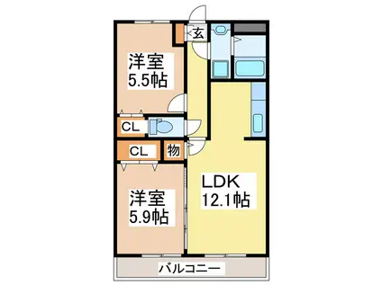 リバティゾーン(2LDK/3階)の間取り写真