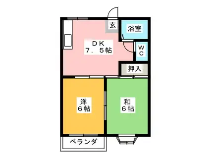 レジデンス赤坂B(2DK/2階)の間取り写真