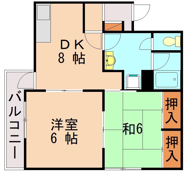 マーキス若宮(2DK/1階)の間取り写真
