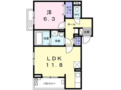 ラフレシール ヌフ(1LDK/2階)の間取り写真