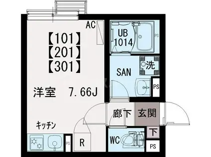 イクシオ町屋II(ワンルーム/1階)の間取り写真