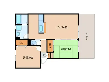 ジュネスコート大安寺A(2LDK/1階)の間取り写真