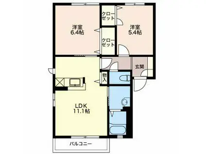 ヴィラージュ紫陽花(2LDK/2階)の間取り写真