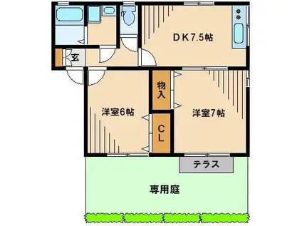 ジュヌ・ヴィラージュ(2DK/1階)の間取り写真