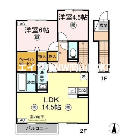 プランドールB棟(2LDK/2階)の間取り写真
