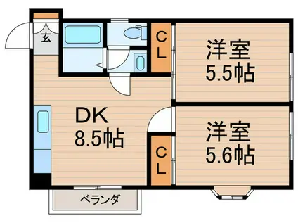 プランド-ル岩瀬(2DK/3階)の間取り写真
