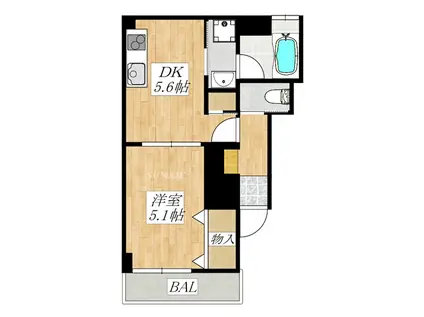 ラフィーネ金杉2(1DK/2階)の間取り写真