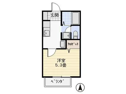 SUN CITY K(1K/1階)の間取り写真