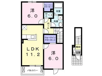 ザ ガーデンヴィラ 箸蔵 A(2LDK/2階)の間取り写真