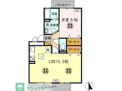 ハイカムールST・ユアサ(1LDK/1階)の間取り写真