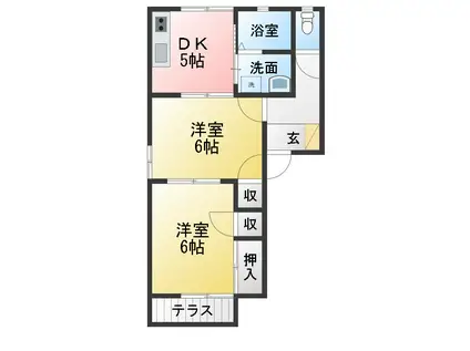 ベルジュ21(2DK/1階)の間取り写真