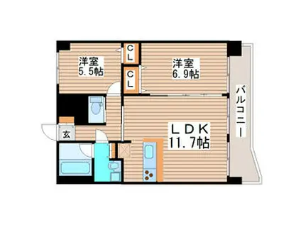 フィットエル仙台一番町(2LDK/14階)の間取り写真
