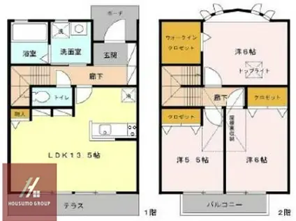 ボーリバージュA棟(3LDK/1階)の間取り写真